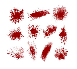 Vector set of red blood spots isolated on white background, Halloween concept.
