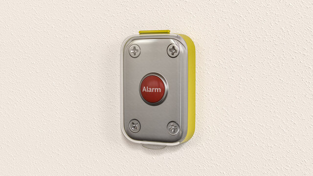 Alarm-Knopf (Panik-Button) in Gehäuse (Metall, gelber Kunststoff)