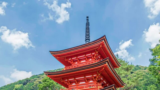 Kiyomizu Dera temple Pagoda in Kyoto, Japan.