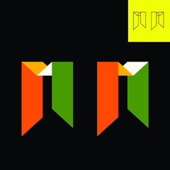Single letter logo. 
Letter logo in 3d of letter M. 
Ladies fashion logo of ribbon folds with 4 colors of calm vibrant tropical tones of 'Amazonian Toucan', in Eps 8.
