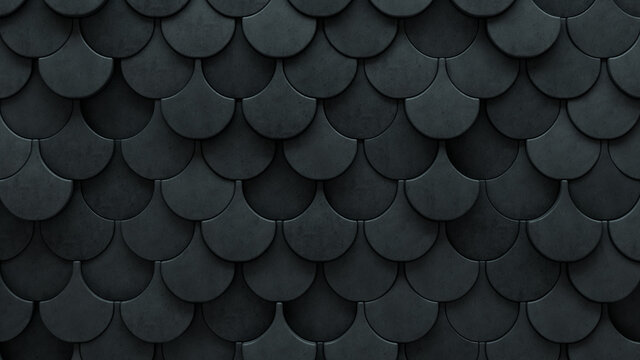 Fish Scale Tiles arranged to create a Futuristic wall. Concrete, 3D Background formed from Semigloss blocks. 3D Render