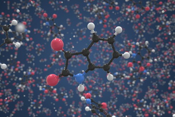 Isatin molecule made with balls, conceptual molecular model. Chemical 3d rendering