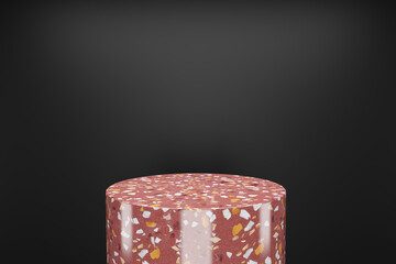 Red terrazzo Product Stand with black background. 3D Rendering
