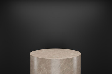 Brown marble Product Stand with black background. 3D Rendering