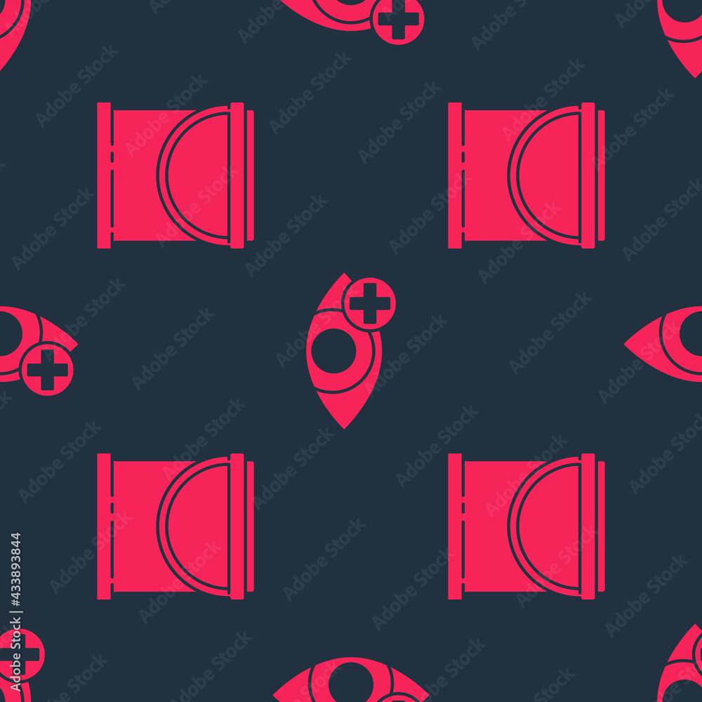 Poster set paint bucket and red eye effect on seamless pattern. vector
