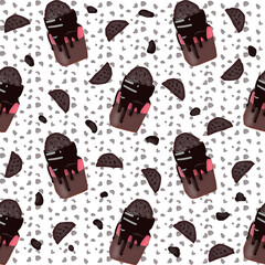 Milkshake repeat pattern in jar on cookie particle background