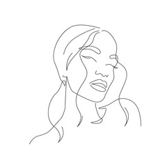 Woman Face Line Art Drawing Black Sketch Isolated on White Background. Vector Line Drawing of Woman Face, Fashion Minimalist Concept, Beauty Drawing. Good for Print, T-shirt, Banner Design.