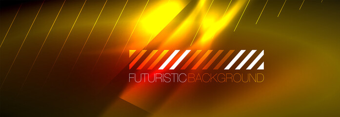 Neon glowing lines, magic energy and light motion background. Vector wallpaper template