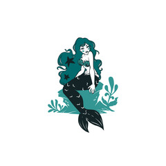 underwater  beautiful mermaid, girl  image for your logo, label, emblem