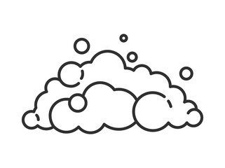 Soap foam cloud with bubbles. Flat vector line icon. Illustration of suds, foam, smoke, shampoo, gel and cleanser.