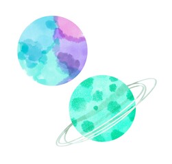 Watercolor Space Planets. Watercolor Space clipart, Cosmos, retro planets isolated. Comets, moon, stars, osteroid, stylized planets set - illustration. Vintage planets illust