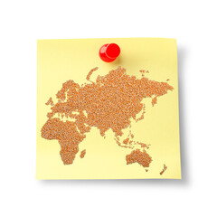 付箋にトウモロコシで描かれた世界地図