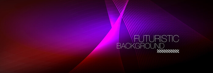 Obraz premium Abstract neon glowing light in the dark with waves. Shiny magic energy and motion concept, vector abstract wallpaper background