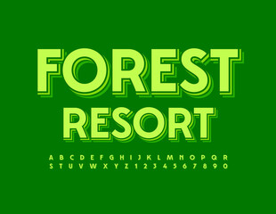 Vector eco concept Forest Resort. Green layered Font. 3D creative Alphabet Letters and Numbers set