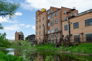 View of factory buildings near river