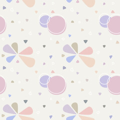 Cute and modern style geometric shapes, pink, purple circle, pastel color seamless pattern with soft background