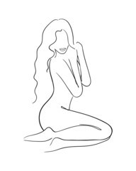 Sketch of woman body. Line art. - Vector Illustration