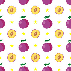 Seamless pattern with plums and stars. Good for any project. 