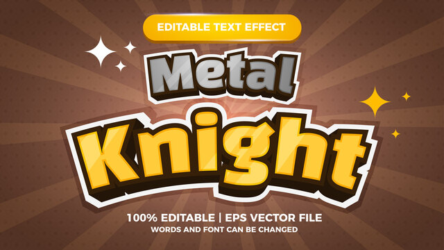metal knight editable text style effect illustrator. comic game tittle vector design template