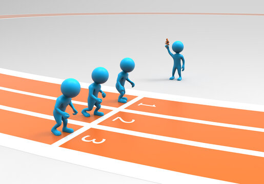 3d rendering of balloonhead cuties, waiting for the starting gun