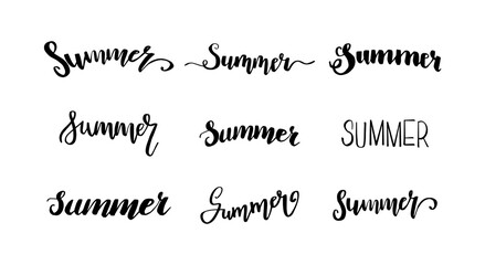 Summer lettering. Hand drawn lettering. Calligraphy for poster, background, postcard, banner, window. Print on cup, bag shirt package balloon.