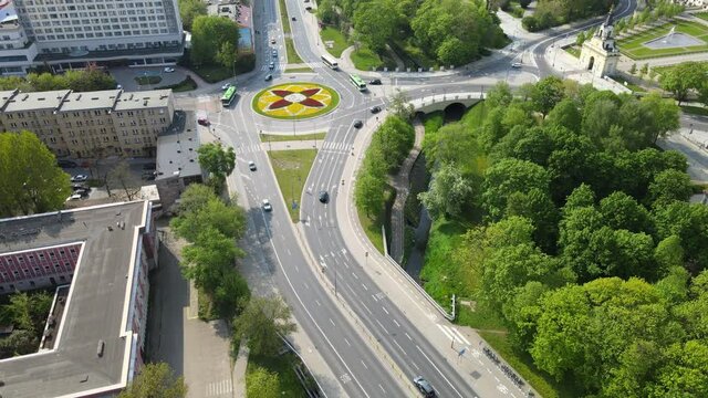 roundabout and bridge over the Biala river in Bialystok road city traffic landscape