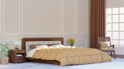 Large bedroom interior with classic  walls, Oversized King  Duvet Cover  - 3D Rendering
