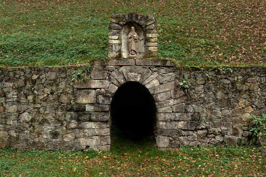 Lower Schopfer tunnel, UNESCO heritage object in Hordrusa Hamre village in the Žarnovica District, Bansk&aacute; Bystrica Region in Slovakia. Adit called "Dolna stolna Schopfer" in Jalsova valley in Slovakia