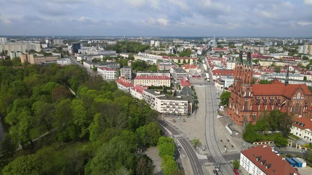 top view of the Bialystok city center urban landscape church Fara
