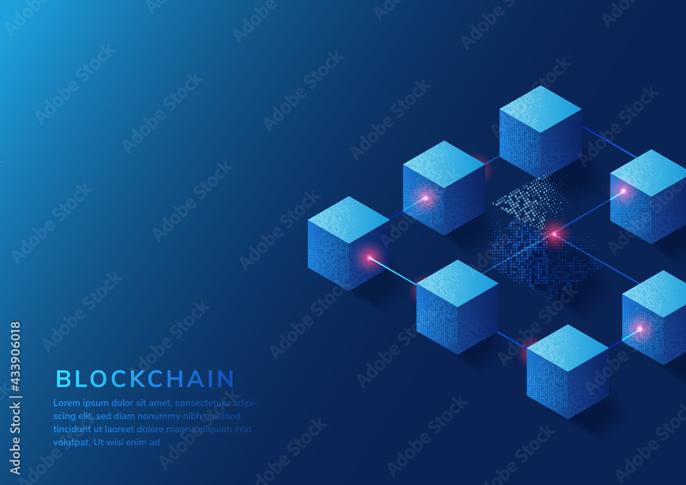 Fototapete block chain concept background. technology digital big data blocks with copy space for text.