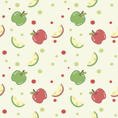 Cute fresh red and green fruits seamless pattern with red, green dot and soft color background 