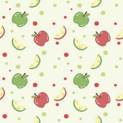 Cute fresh red and green fruits seamless pattern with red, green dot and soft color background 