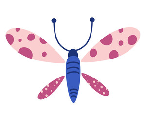 Decorative butterfly. Insect illustration in bright colors. Stylish butterfly print design. Cartoon Vector illustration.