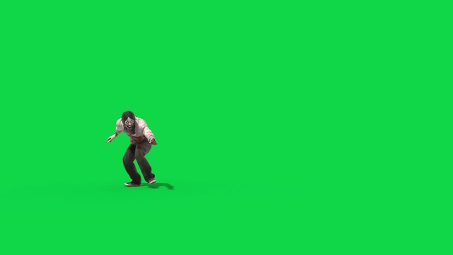 Monstrous Jeff The Killer Green Screen Walks Front 3D Rendering Animation