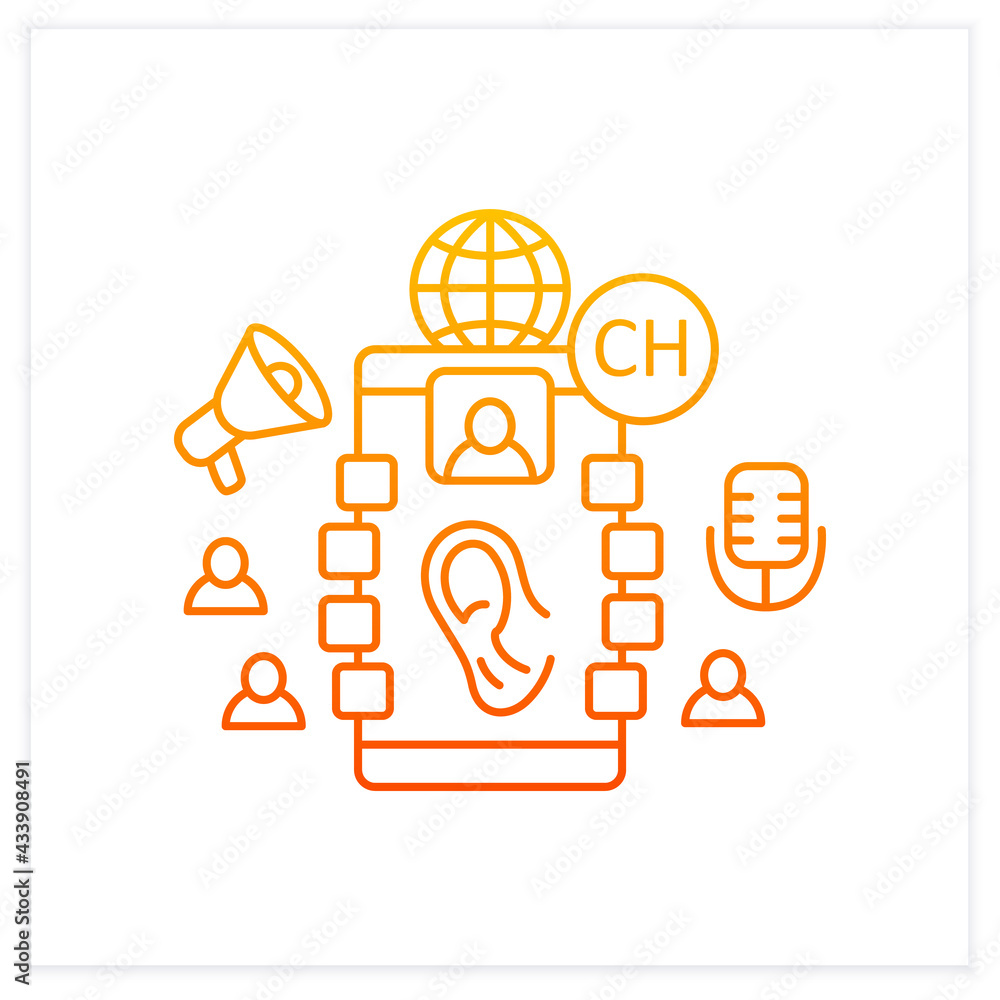 Poster listeners gradient icon. listening lecture. hearing voice messages. abstract communication room with