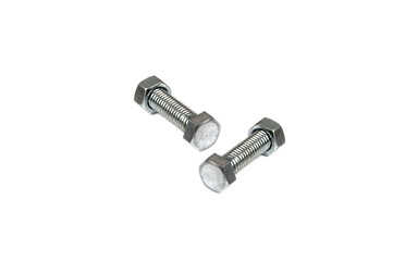 Metal screw and nuts isolated on white background.
