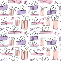 Seamless pattern, birthday doodle sketch. Hand drawn background for a party, holiday for children. Party decorative items