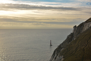 Lighthouse near Beachy Head during sunset