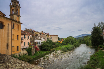 Fototapeta na wymiar View of the river Magra and historical buildings in Pontremoli, Italy