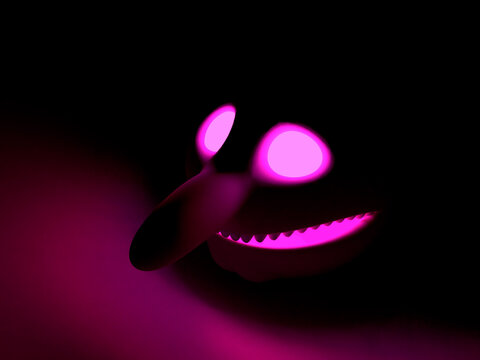 A creepy mask emitting glowing pink light. 3d illustration