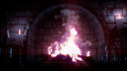 fairytale rock grate fire shining - design object 3D rendering