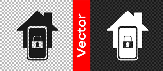 Black Mobile phone with smart home icon isolated on transparent background. Remote control. Vector