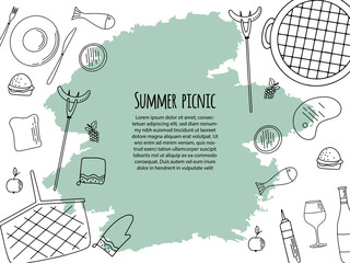 Picnic party invitation card. summer picnic design, invitation card, Banner, poster design template. Vector illustration . © Katisko