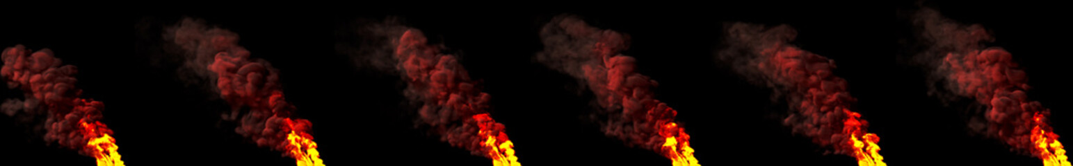 flames, column of air pollution on black isolated. industrial 3D rendering