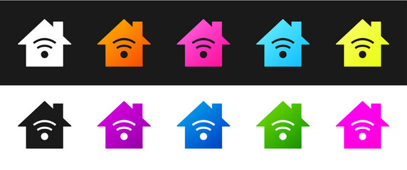 Set Smart home with wi-fi icon isolated on black and white background. Remote control. Vector