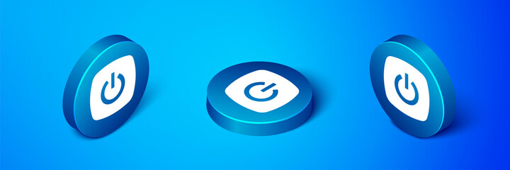 Isometric Smart home icon isolated on blue background. Remote control. Blue circle button. Vector
