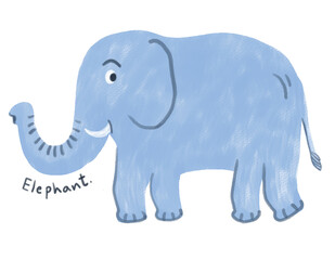 Elephant. Hand-drawn character animal illustration isolated on white background. Pastel. Crayon. Oil pastel and chalk. high resolution.