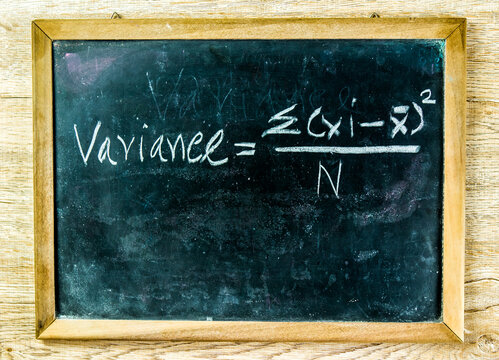 Variance formula  on black board, in studio Chiangmai Thailand