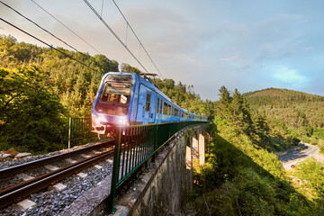 Obraz premium Blue train Bilbao to Bermeo