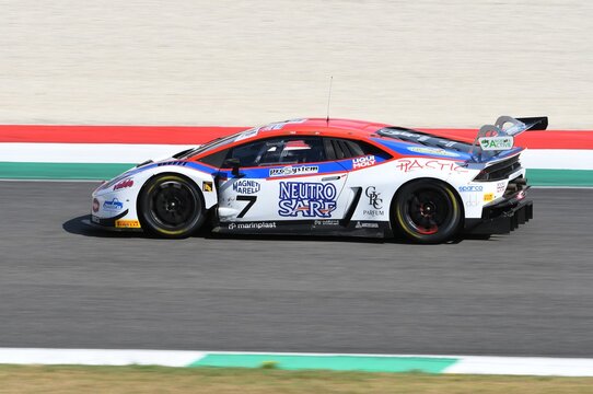 Mugello Circuit, Italy - July 15, 2017: Lamborghini Huracan GT3S Ombra S. Team driven by CASSARA' Marco - GENTILI Roberto, Campionato Italiano GT in Mugello Circuit.